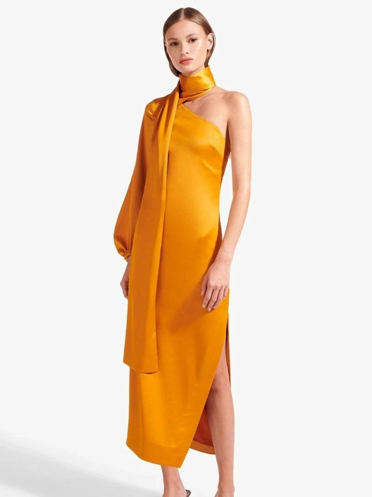 Staud Farrah Dress Marigold Cumin One Shoulder
